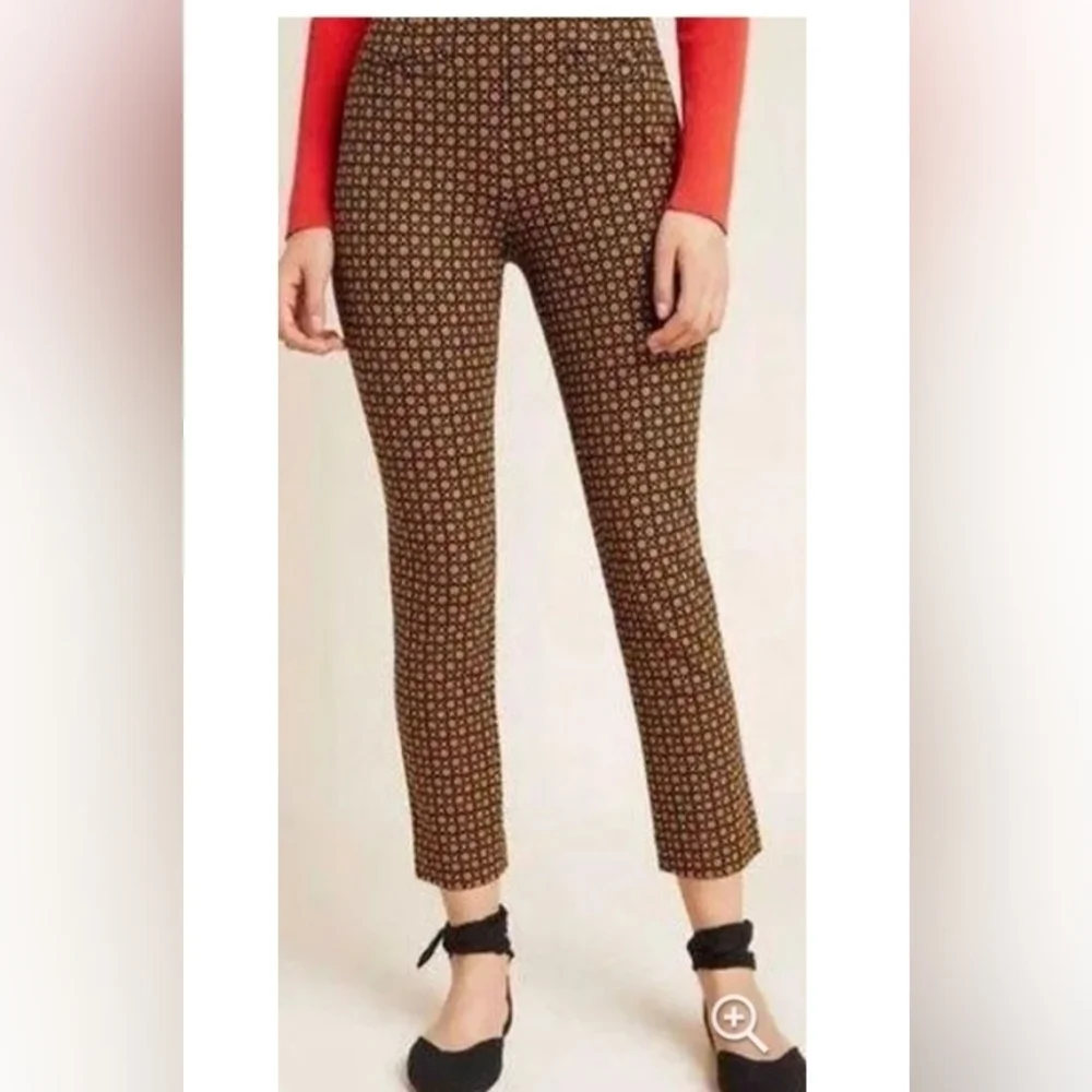1810) Anthropologie The Essential Women's Cropped Pant in Brown Motif Size 2